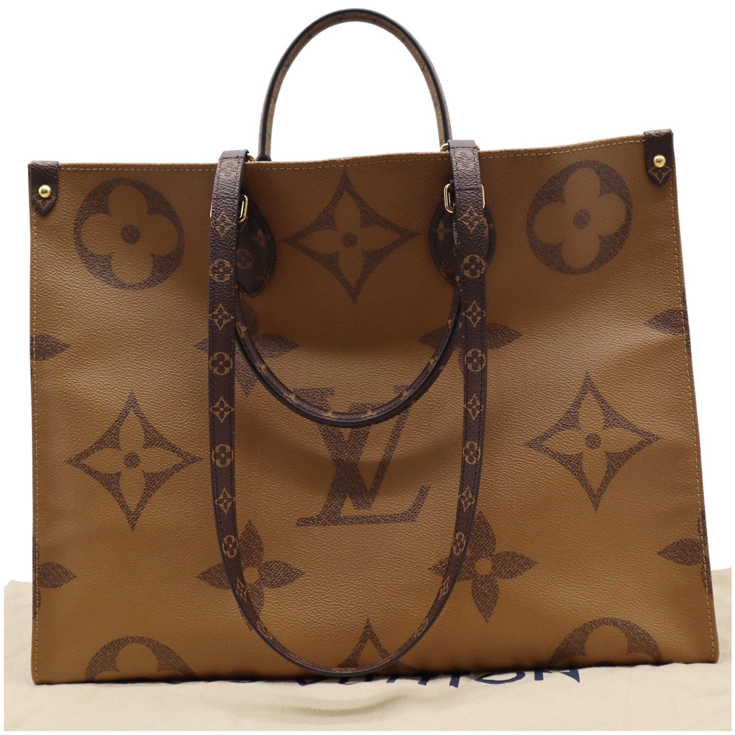 LOUIS VUITTON Onthego GM Reverse Monogram Canvas Tote Shoulder Bag Brown