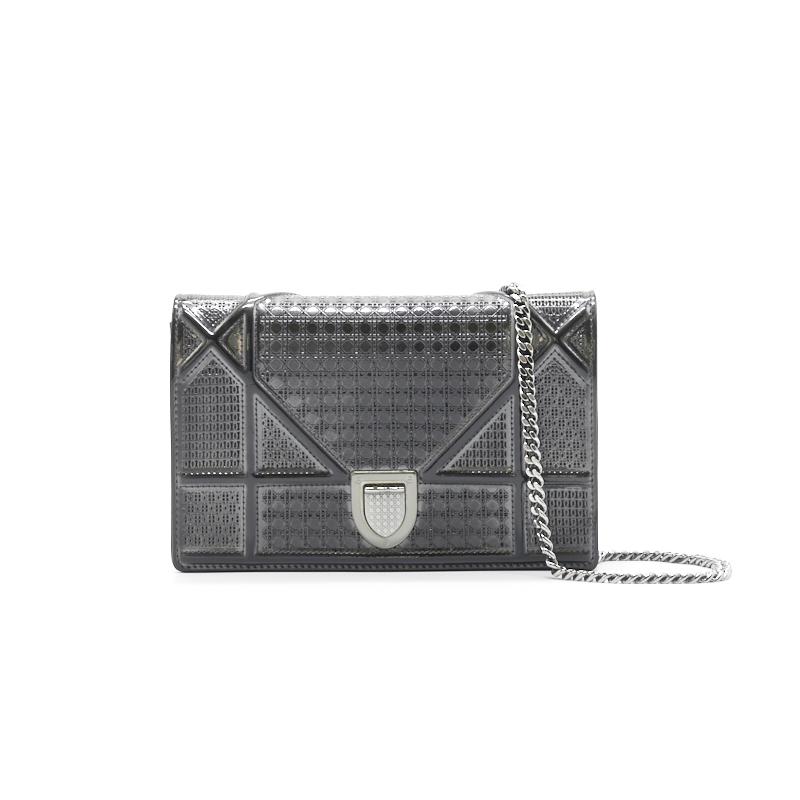 Dior Metallic Black Micro Cannage Leather Diorama WOC