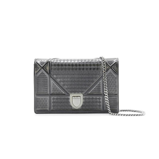 Dior Metallic Black Micro Cannage Leather Diorama WOC