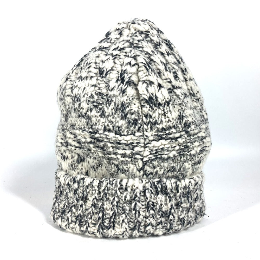 CHANEL Knit hat Wool / cashmere black Rhinestone