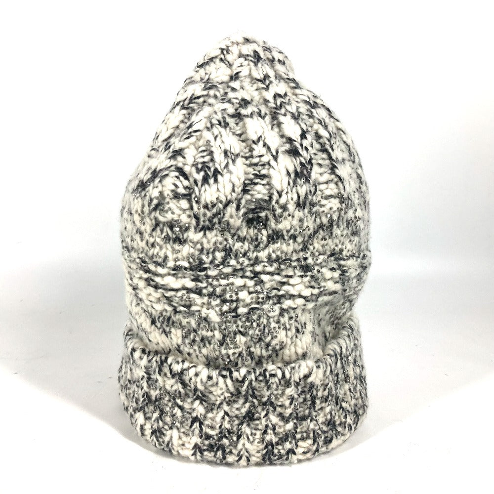 CHANEL Knit hat Wool / cashmere black Rhinestone