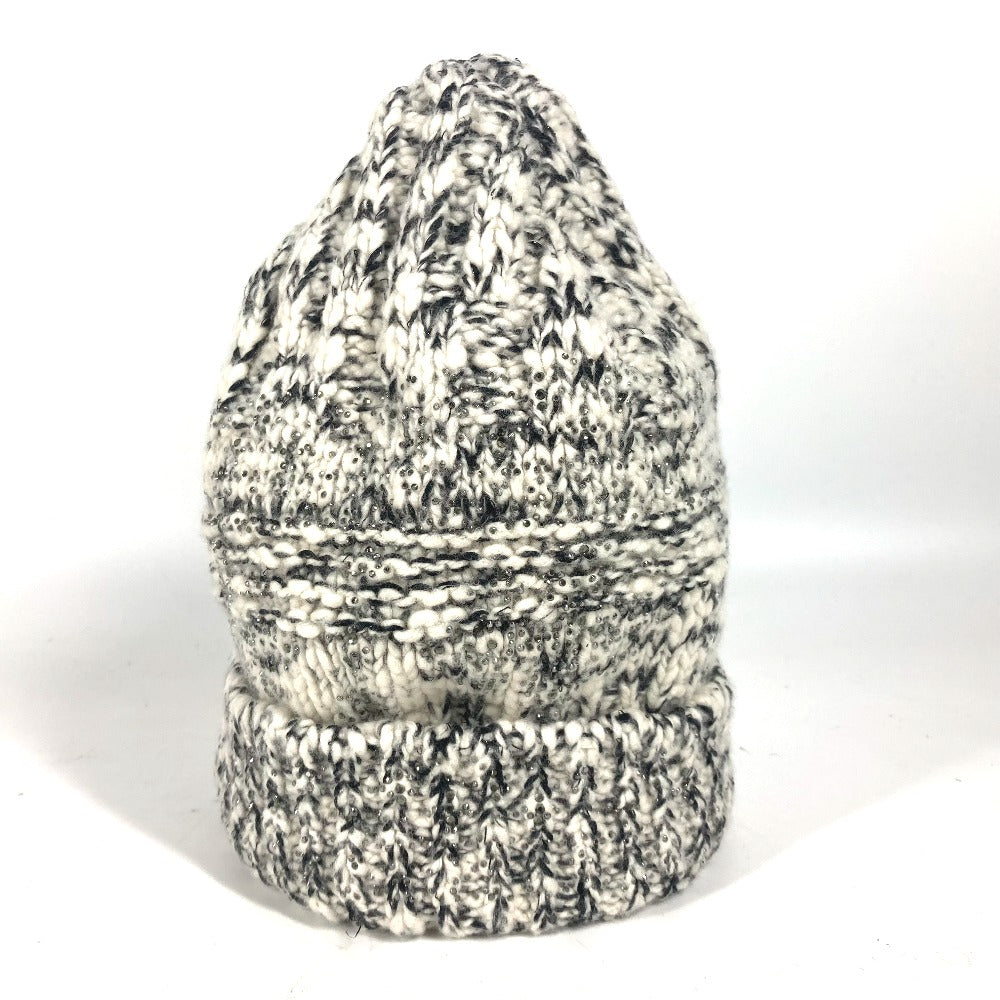 CHANEL Knit hat Wool / cashmere black Rhinestone