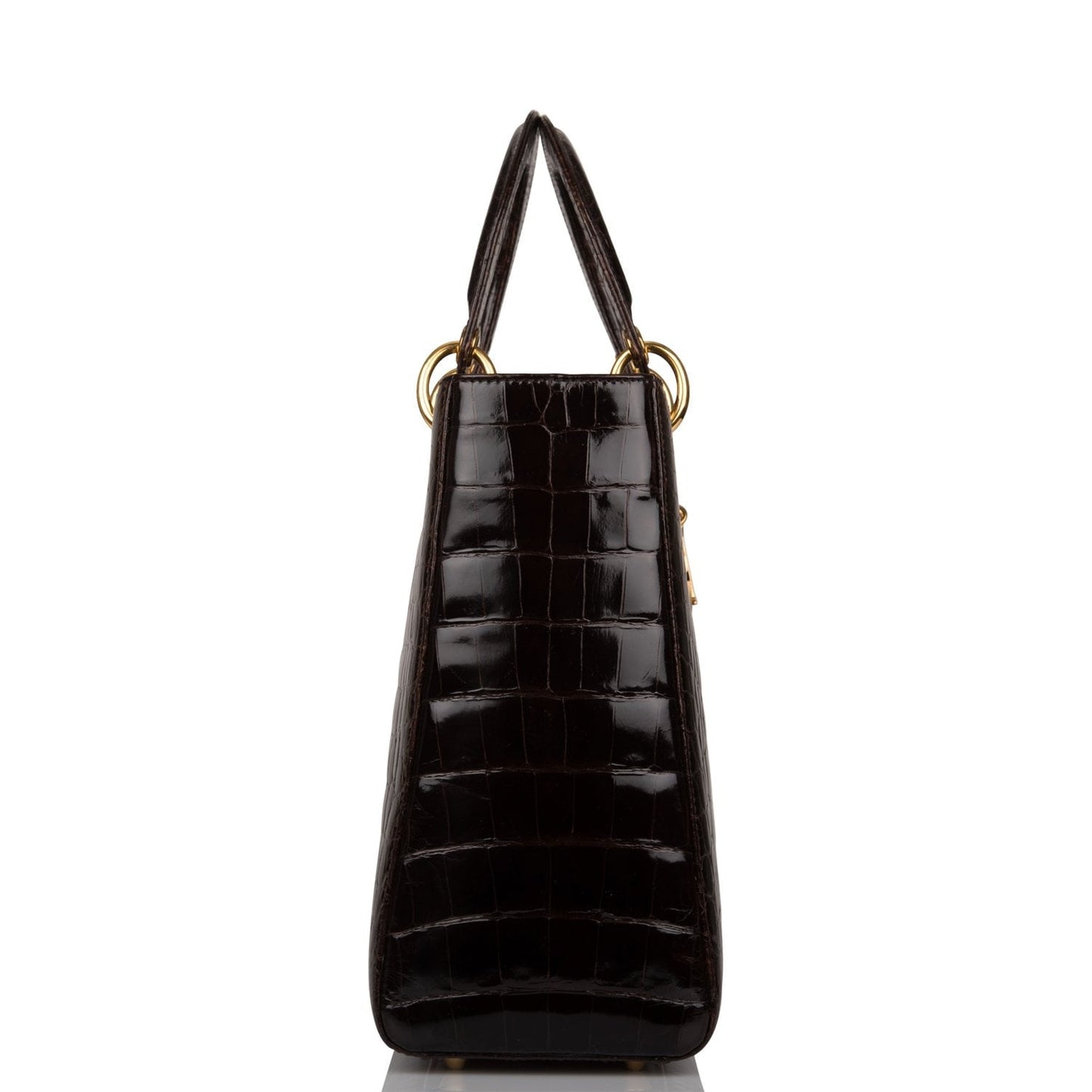 Christian Dior Dark Brown Large Lady Dior Alligator Tote Gold Hardware