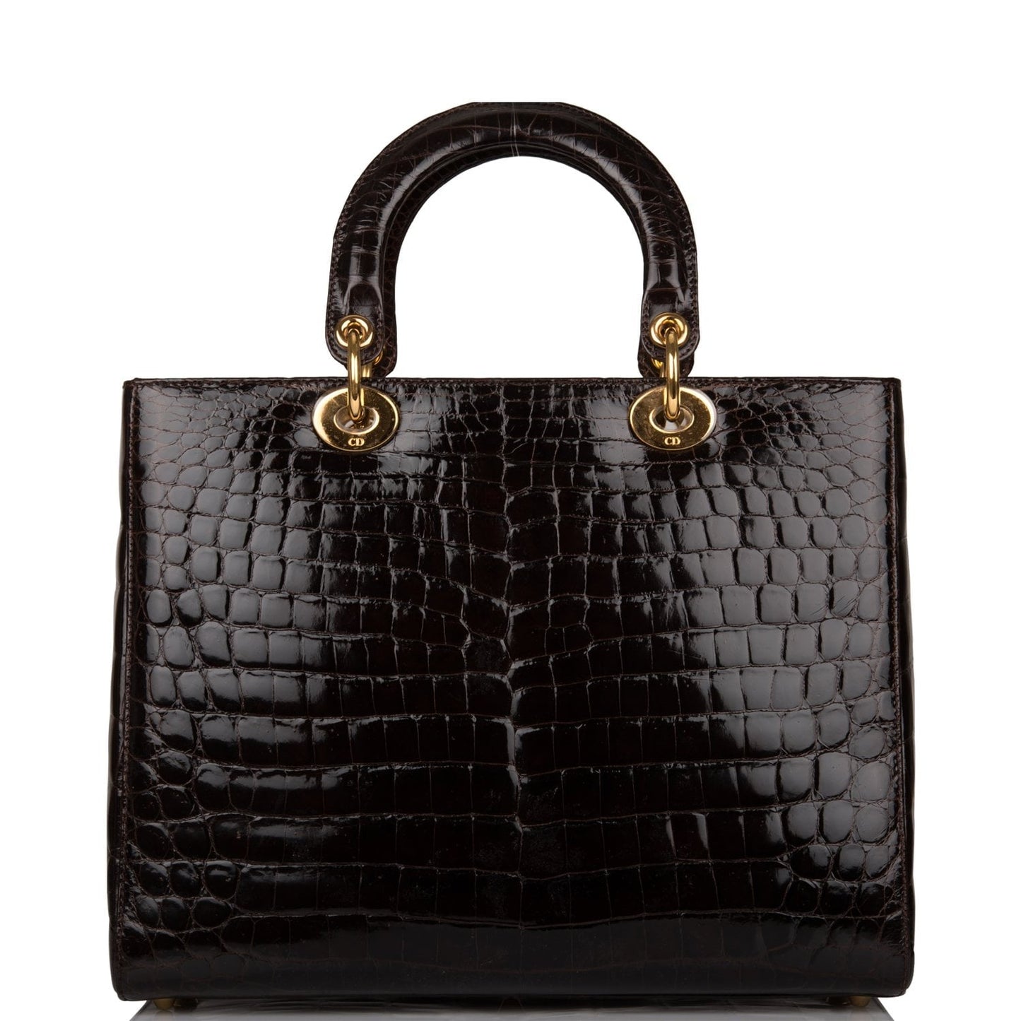 Christian Dior Dark Brown Large Lady Dior Alligator Tote Gold Hardware
