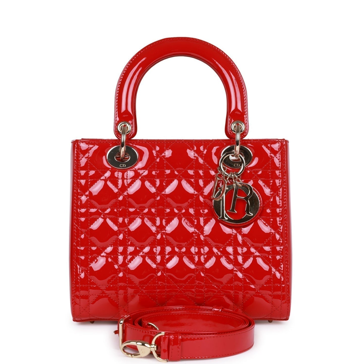 Christian Dior Medium Lady Dior Tote Red Patent Gold Hardware