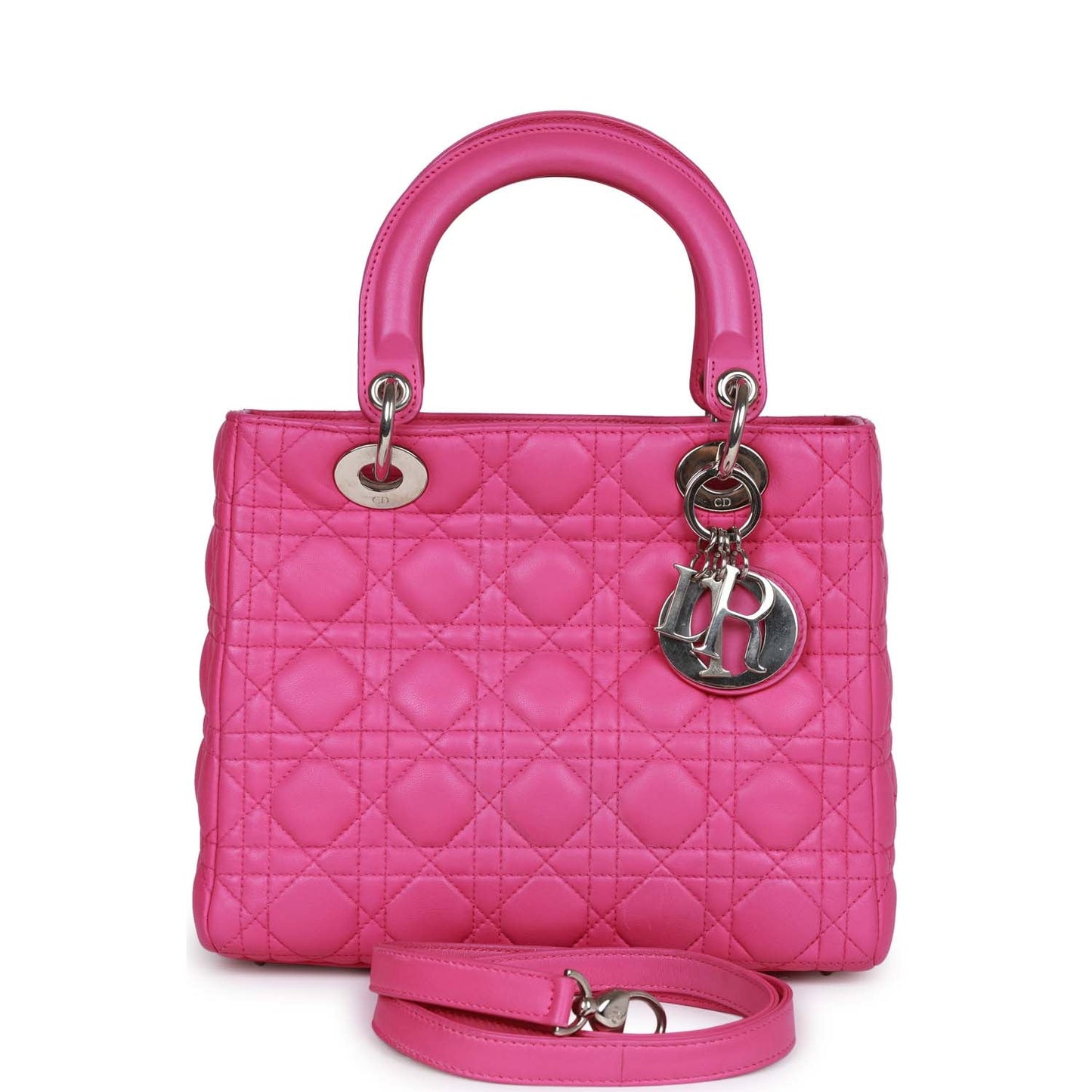 Christian Dior Medium Lady Dior Tote Fuchsia Lambskin Silver Hardware