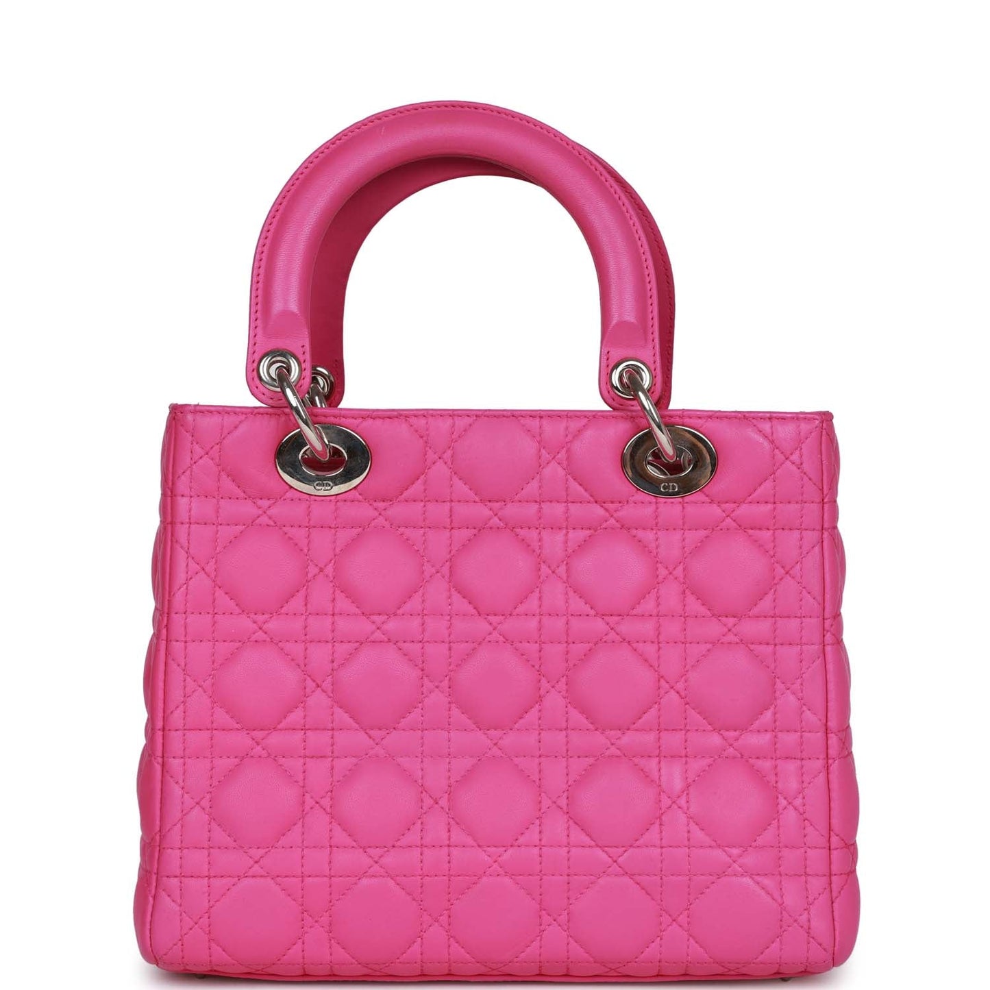 Christian Dior Medium Lady Dior Tote Fuchsia Lambskin Silver Hardware