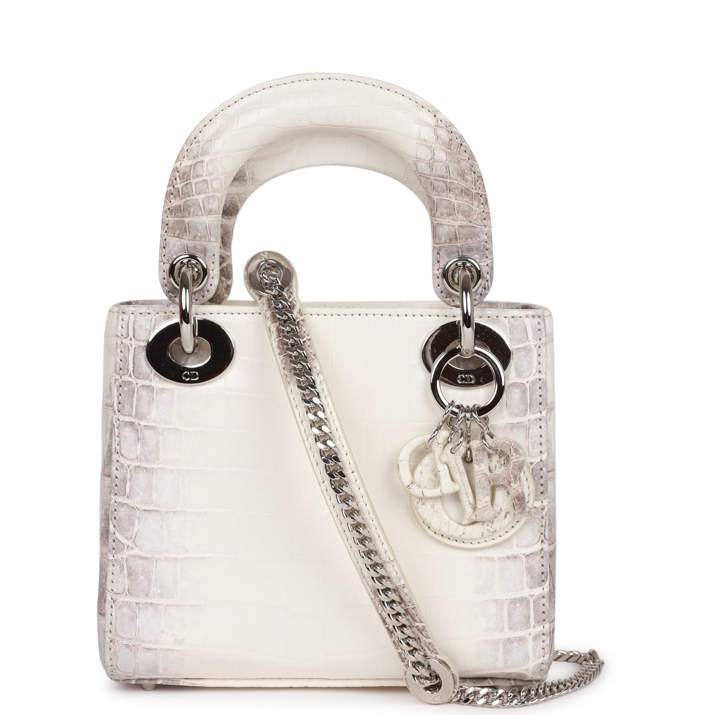 Christian Dior Small Lady Dior Tote White Himalaya Crocodile Silver Hardware