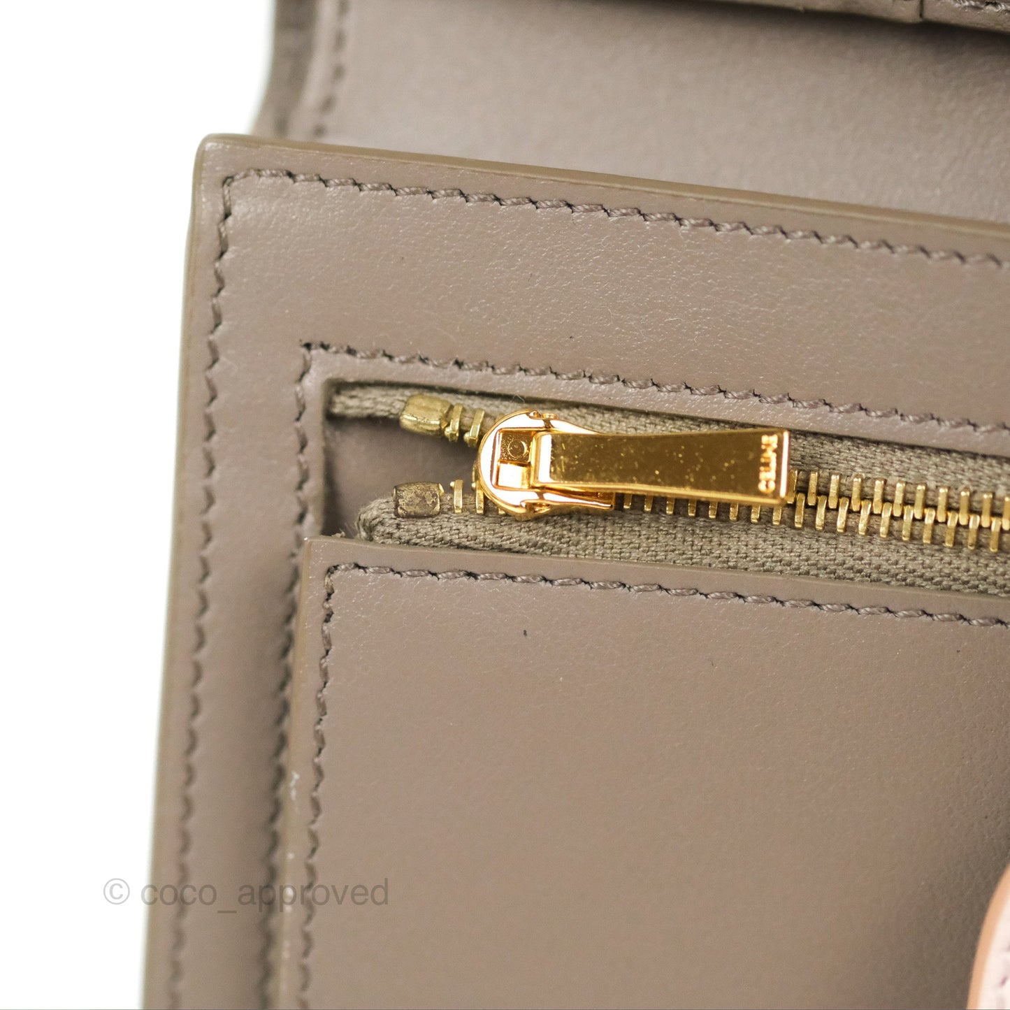 Celine Strap Medium Wallet Grained Leather Taupe