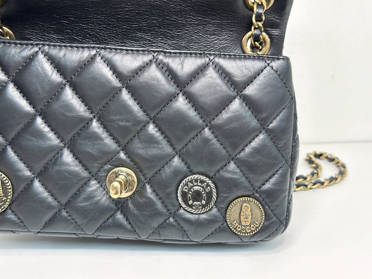 Chanel Mini Limited Edition Aged Calfskin Quilted Medallion Flap Black GHW 2063 holo card