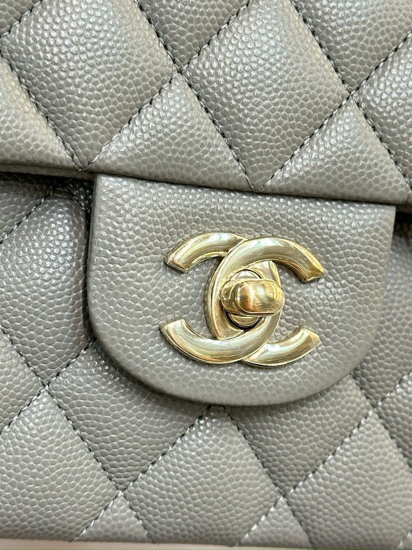 Chanel Small Caviar Quilted Double Flap Grey LGHW