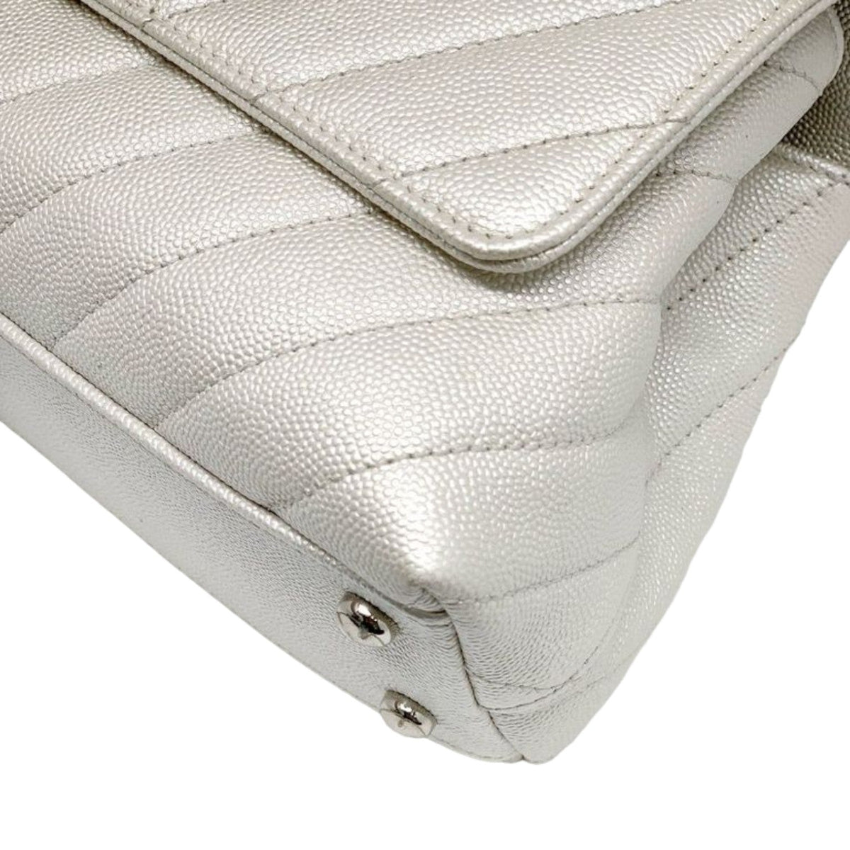 Coco Handle Flap Mini Caviar Chevron Quilted White SHW