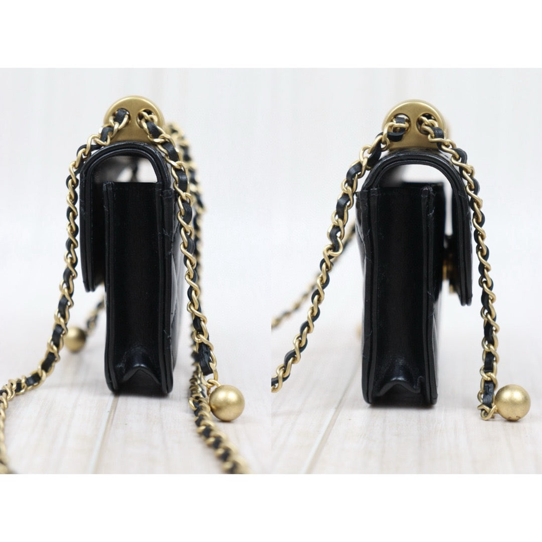 Excellent（Rank SA）｜ CHANEL Matelasse Doubel Golden Ball Chain Mini WOC Black  Made in 2021-2022 Year ｜W25051601