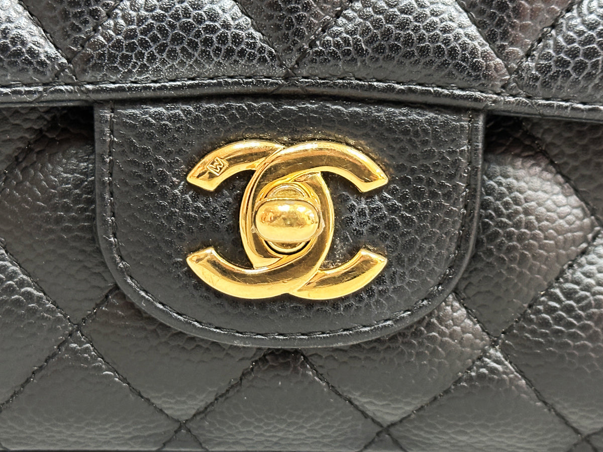 Chanel Medium Size Classic Quilted Caviar Double Flap Bag Black 1184 holo card
