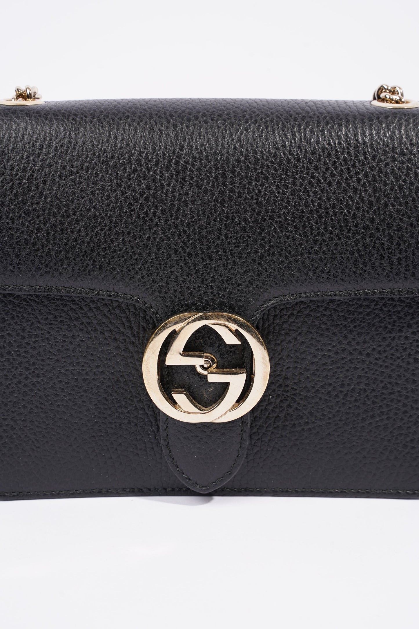 Gucci Womens Dollar Interlocking G Crossbody Black Leather Small