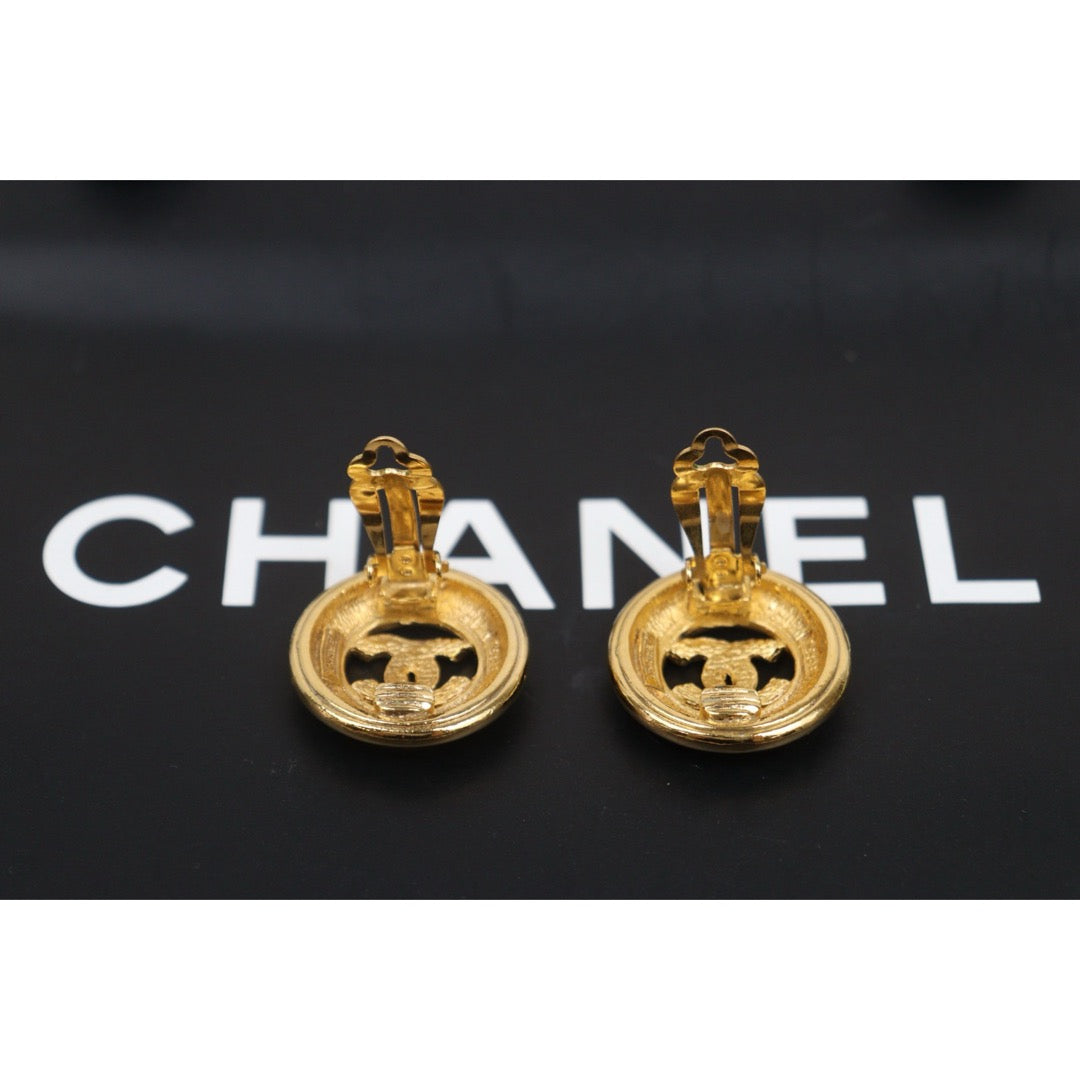 Very Good ( Rank A) ｜CHANEL Coco Mark Gold 24 Plated Round Earrings｜25052920