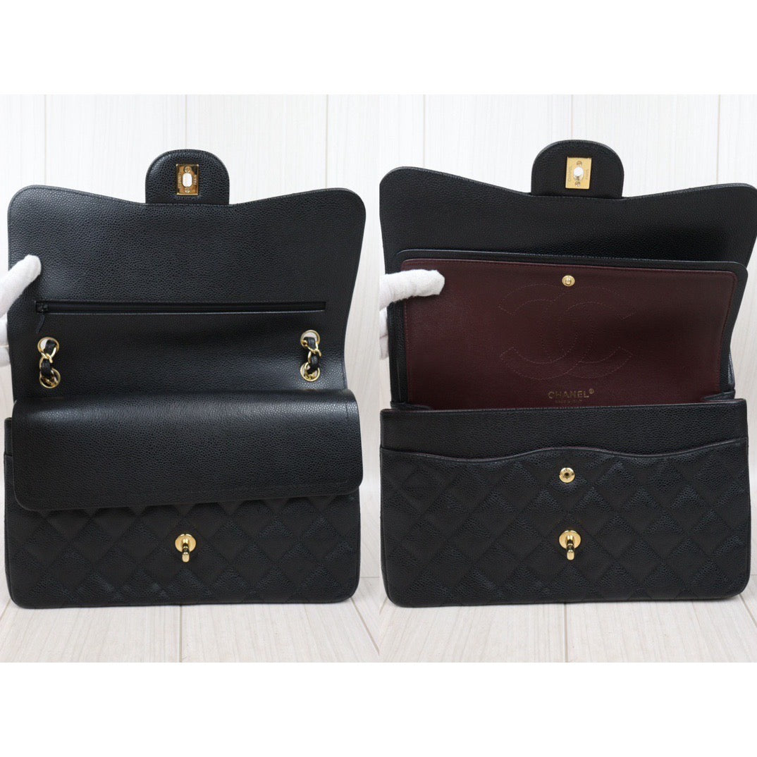 Rank A｜ CHANEL Caviar Skin Matrasse Double Flap 30 Shoulder Bag Black Made In 2015-2016Year  ｜S24061702