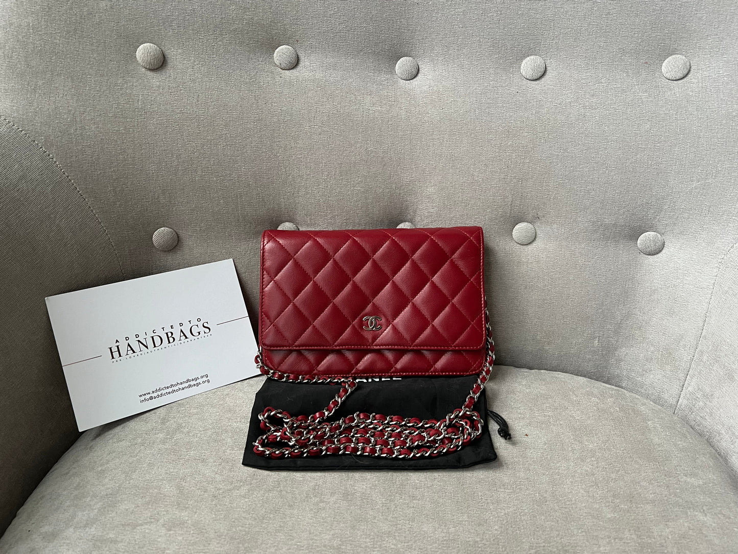 Chanel Red Lambskin Wallet on Chain