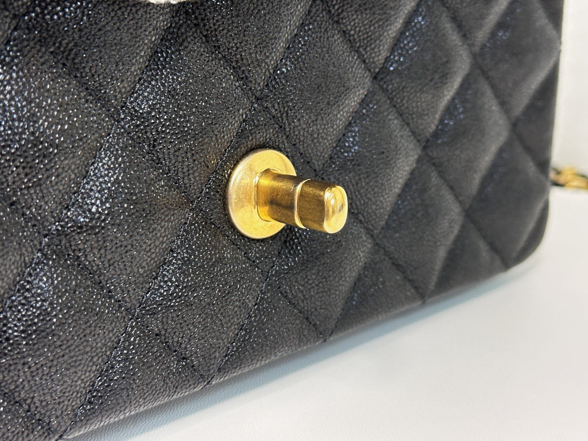 Chanel Mini Rectangular Top Handle Flap Bag Black Caviar GHW 3126 holo card