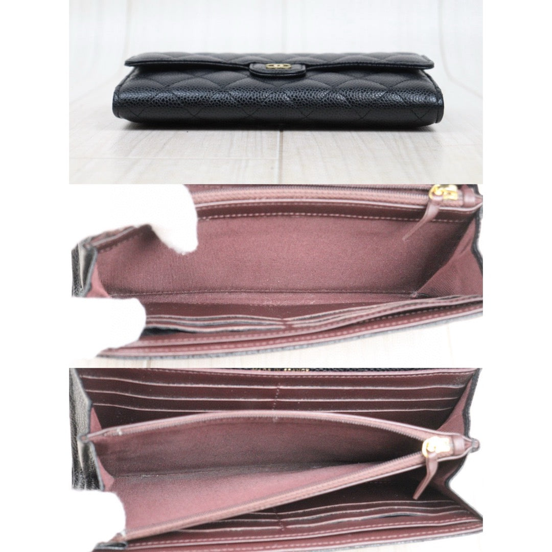 Very Good ( Rank A) ｜CHANEL Caviar Skin Black Long Wallet Made In 2017Year｜25051512