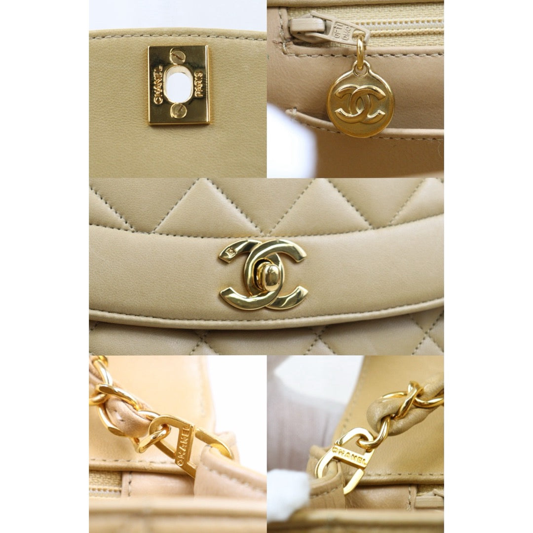 Good ( Rank AB)｜ CHANEL Matrasse Diana 25 Lamb Skin Chain Bag Beige Made in 1991-1994 Year｜V24122601