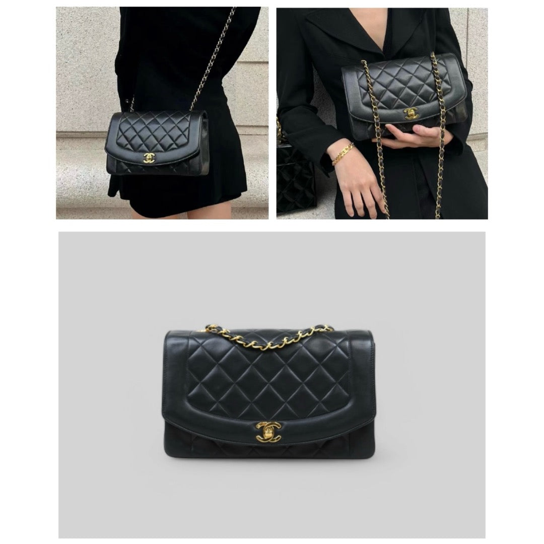 Good ( Rank AB)｜ CHANEL Matrasse Diana 25 Lamb Skin  Chain Bag Made in 1991-1994 Year｜P25031406