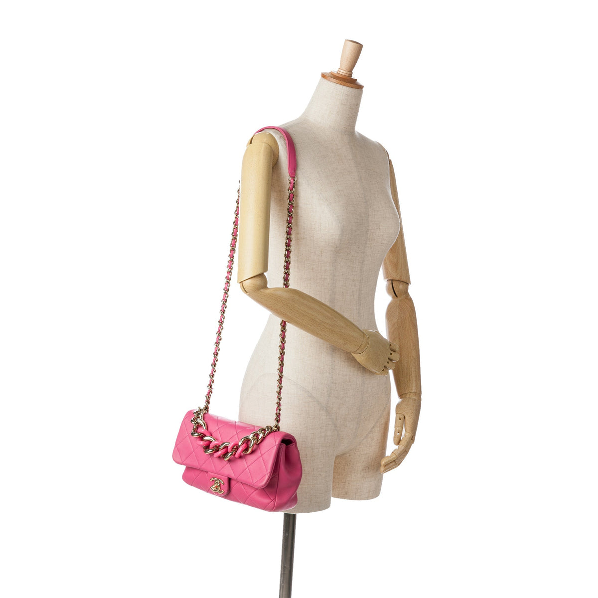 Pink Chanel Small Lambskin Elegant Chain Single Flap Satchel