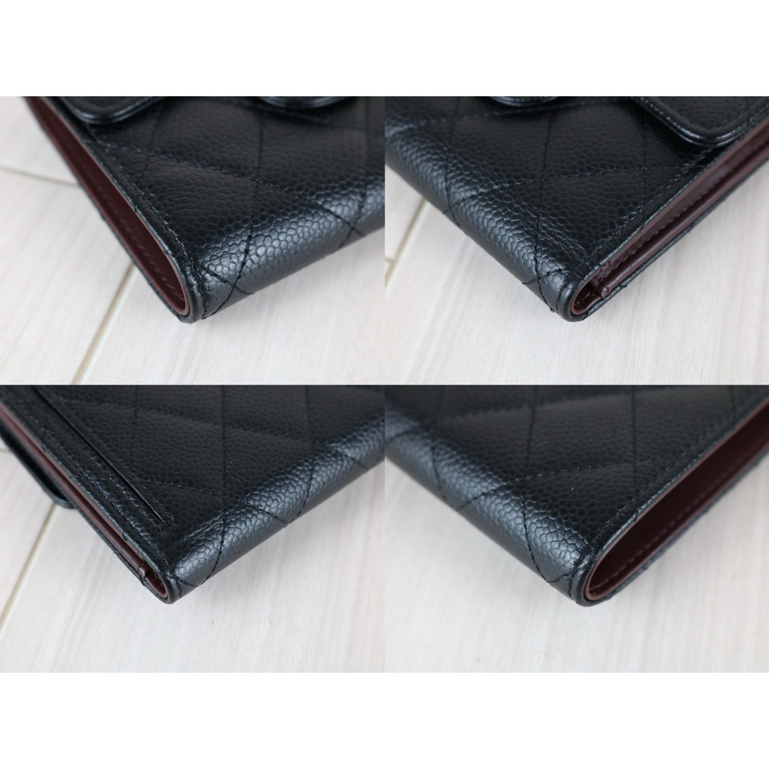 Very Good ( Rank A)｜Chanel Caviar Skin Black Wallet Made In 2016-2017Year ｜S25071505