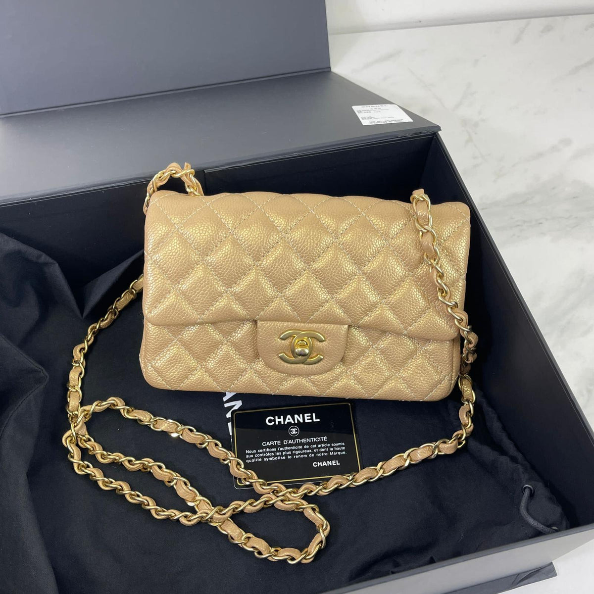 Mini 15C Rectangle Caviar Gold GHW