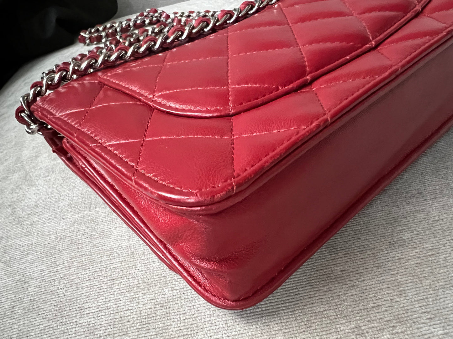 Chanel Red Lambskin Wallet on Chain