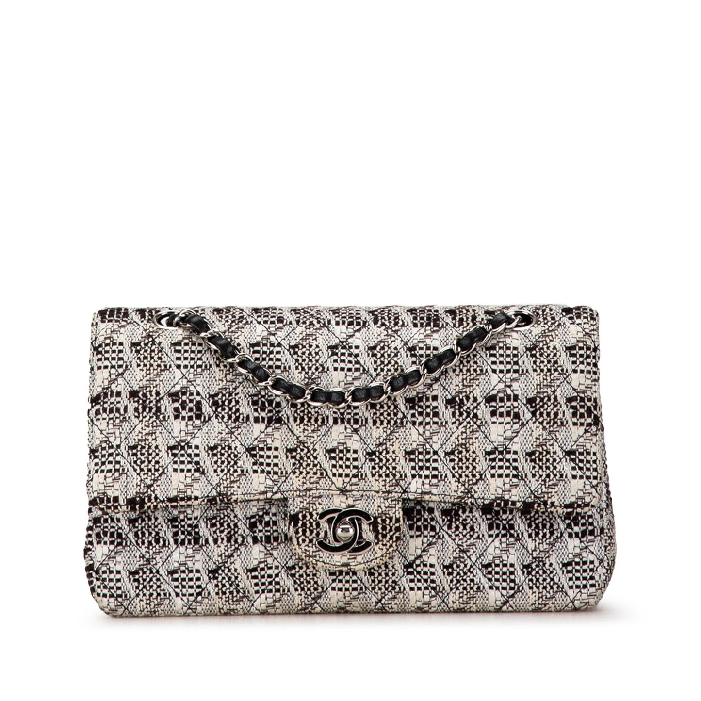White Chanel Medium Classic Tweed Double Flap Shoulder Bag