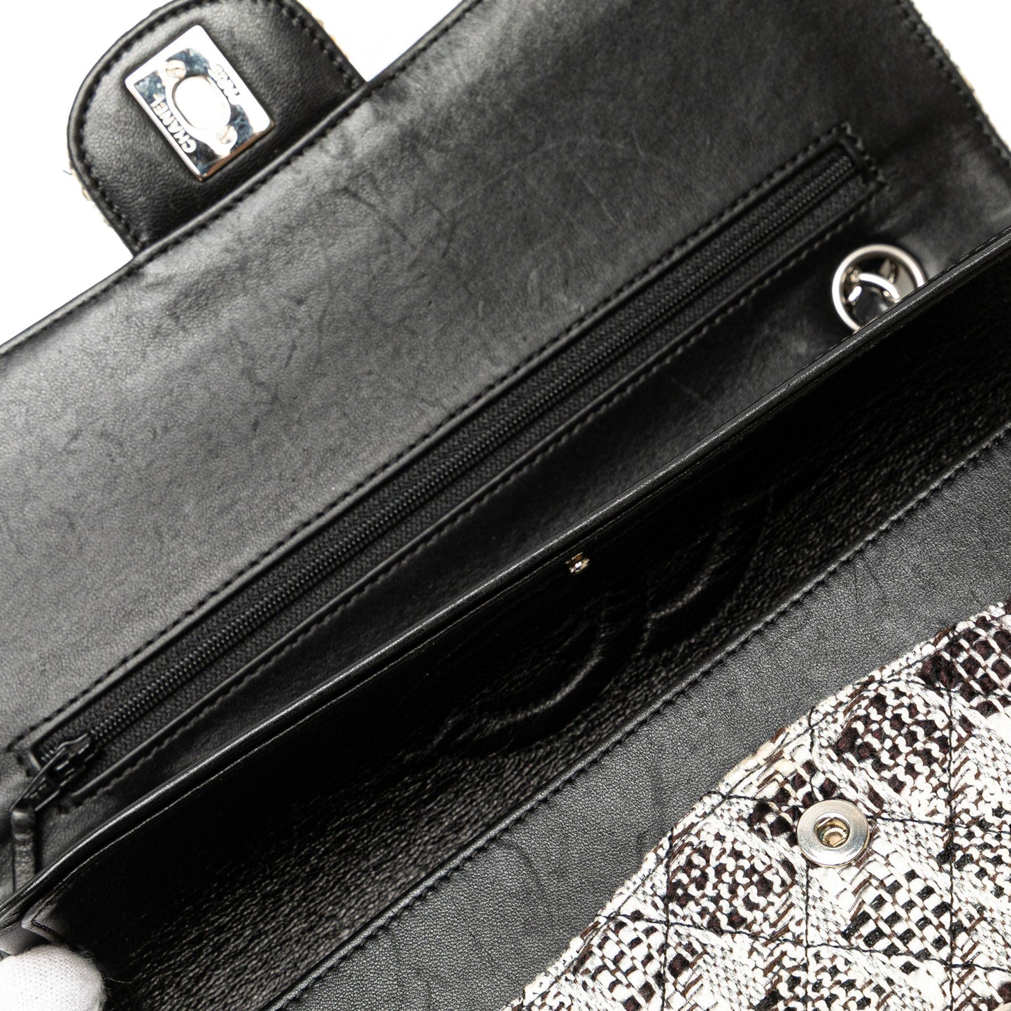 White Chanel Medium Classic Tweed Double Flap Shoulder Bag