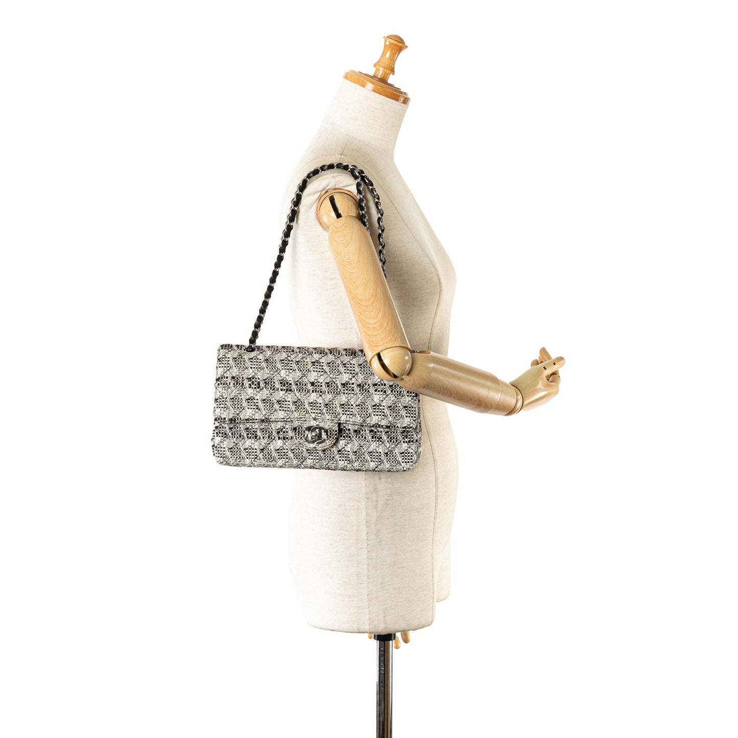 White Chanel Medium Classic Tweed Double Flap Shoulder Bag
