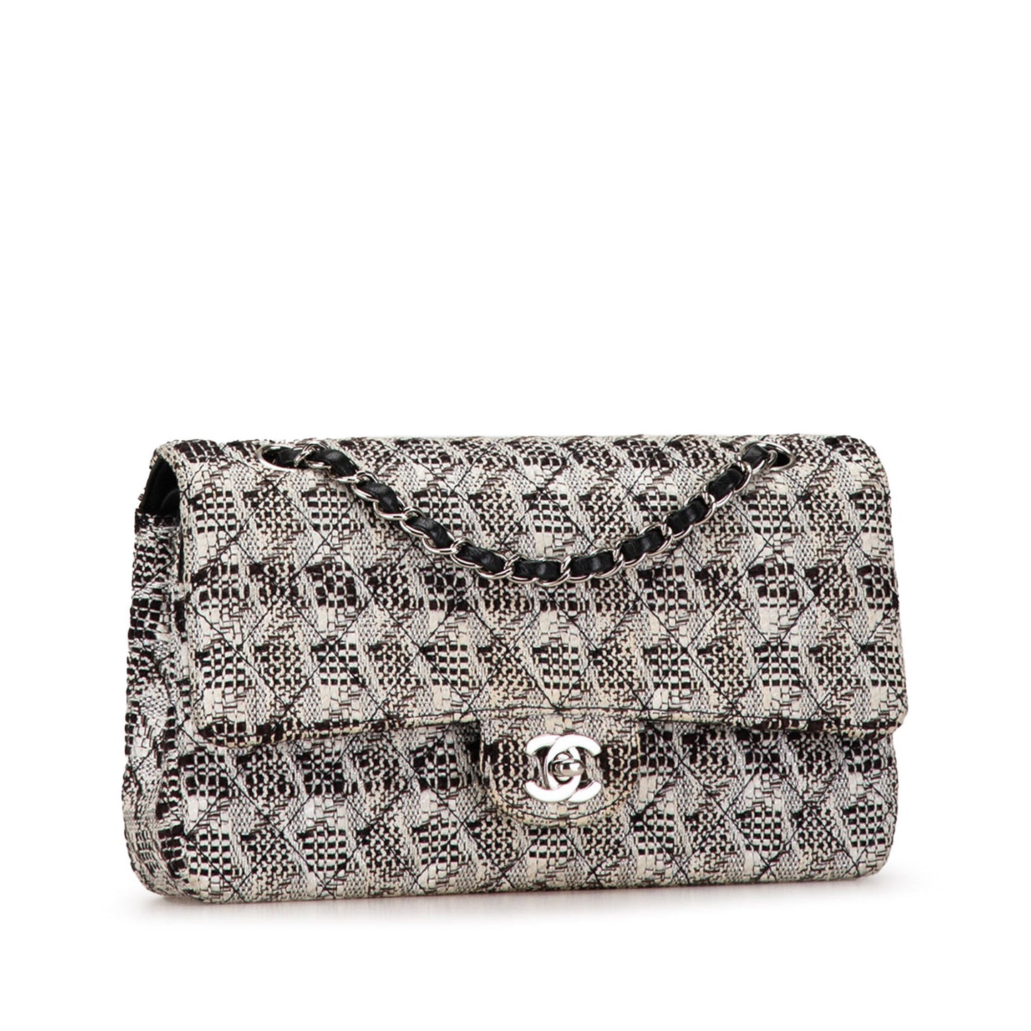 White Chanel Medium Classic Tweed Double Flap Shoulder Bag