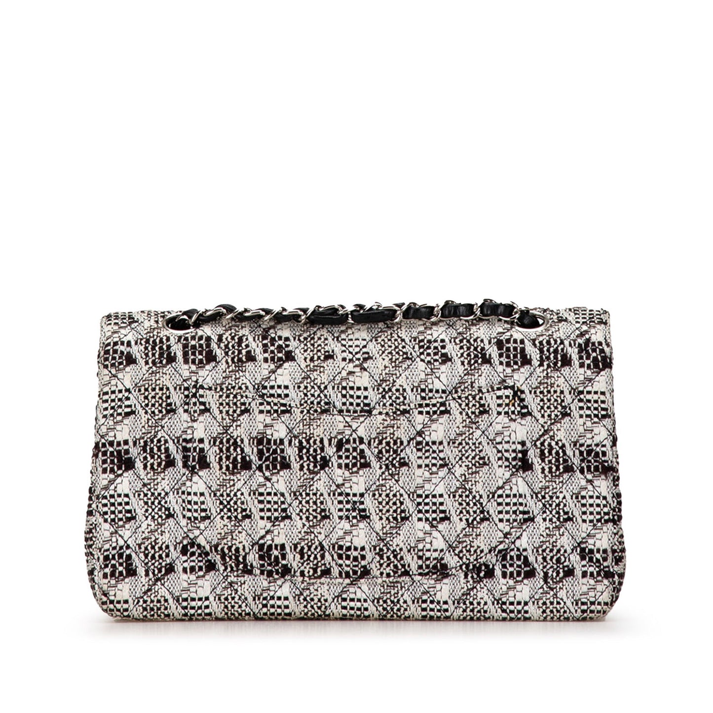 White Chanel Medium Classic Tweed Double Flap Shoulder Bag