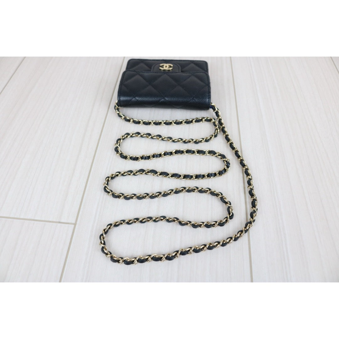 Excellent（Rank SA）｜ CHANEL Matelasse Caviar Skin Chain Mini WOC Black  Made in 2021-2022 Year ｜S25030701