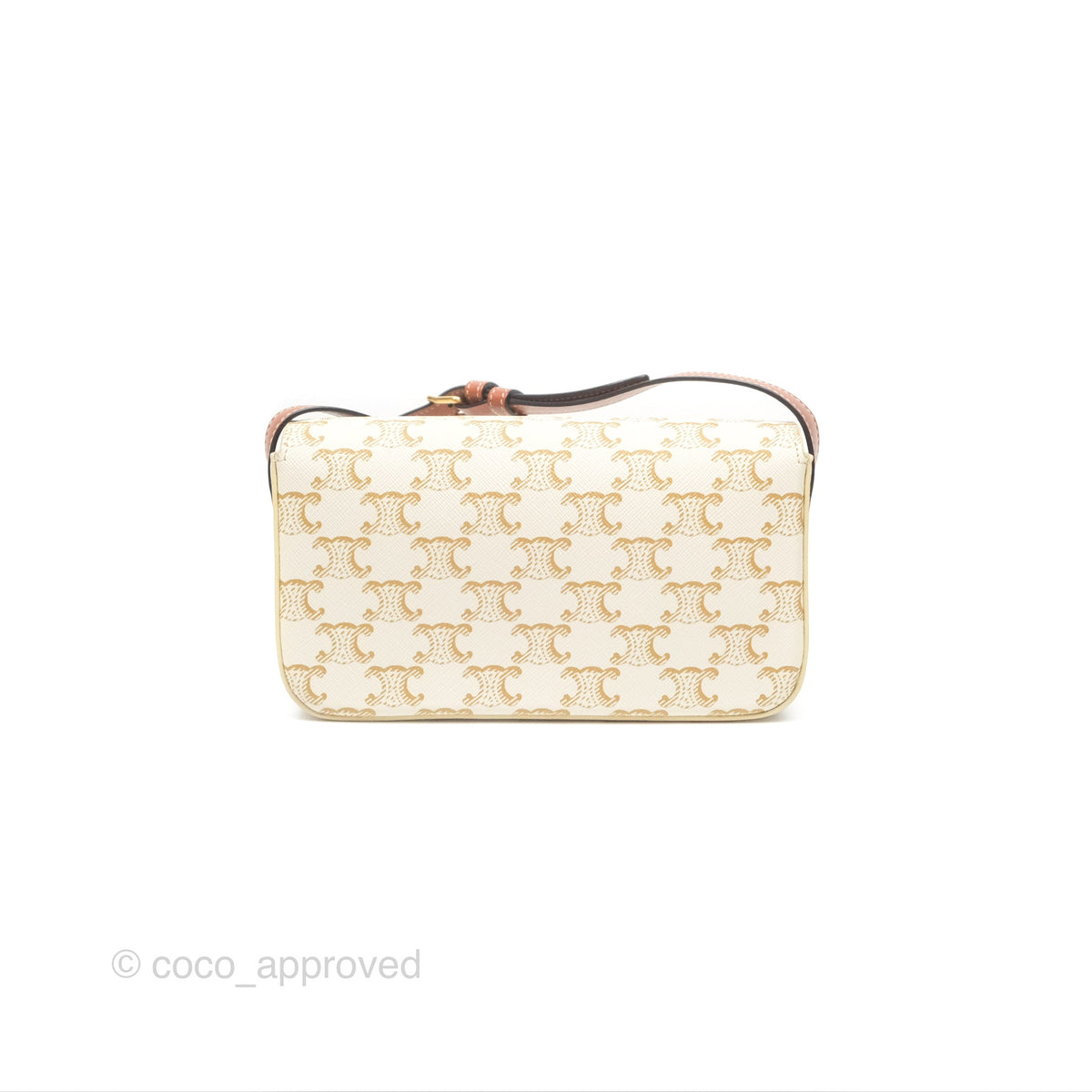 Celine Triomphe Shoulder Bag White Calfskin Triomphe Canvas