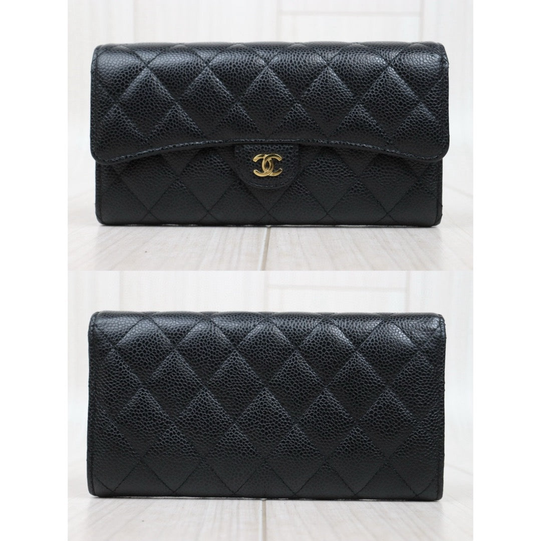 Very Good ( Rank A) ｜CHANEL Caviar Skin Black Long Wallet Made In 2017Year｜25051512