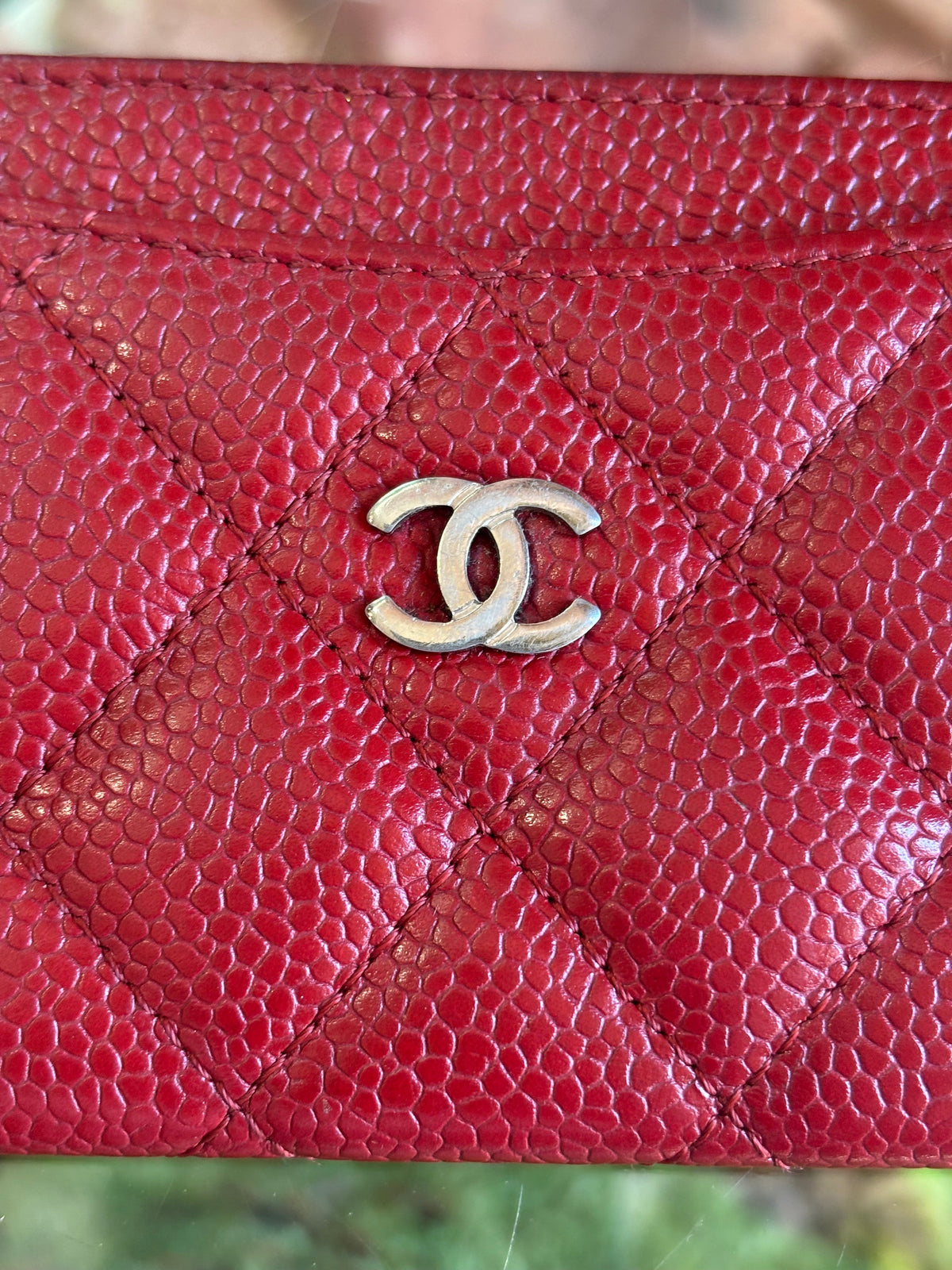 CHANEL Red Caviar Leather Card Case