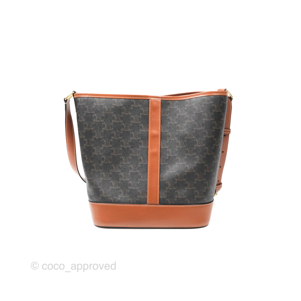 Celine Medium Bucket Bag Triomphe Canvas Tan Calfskin