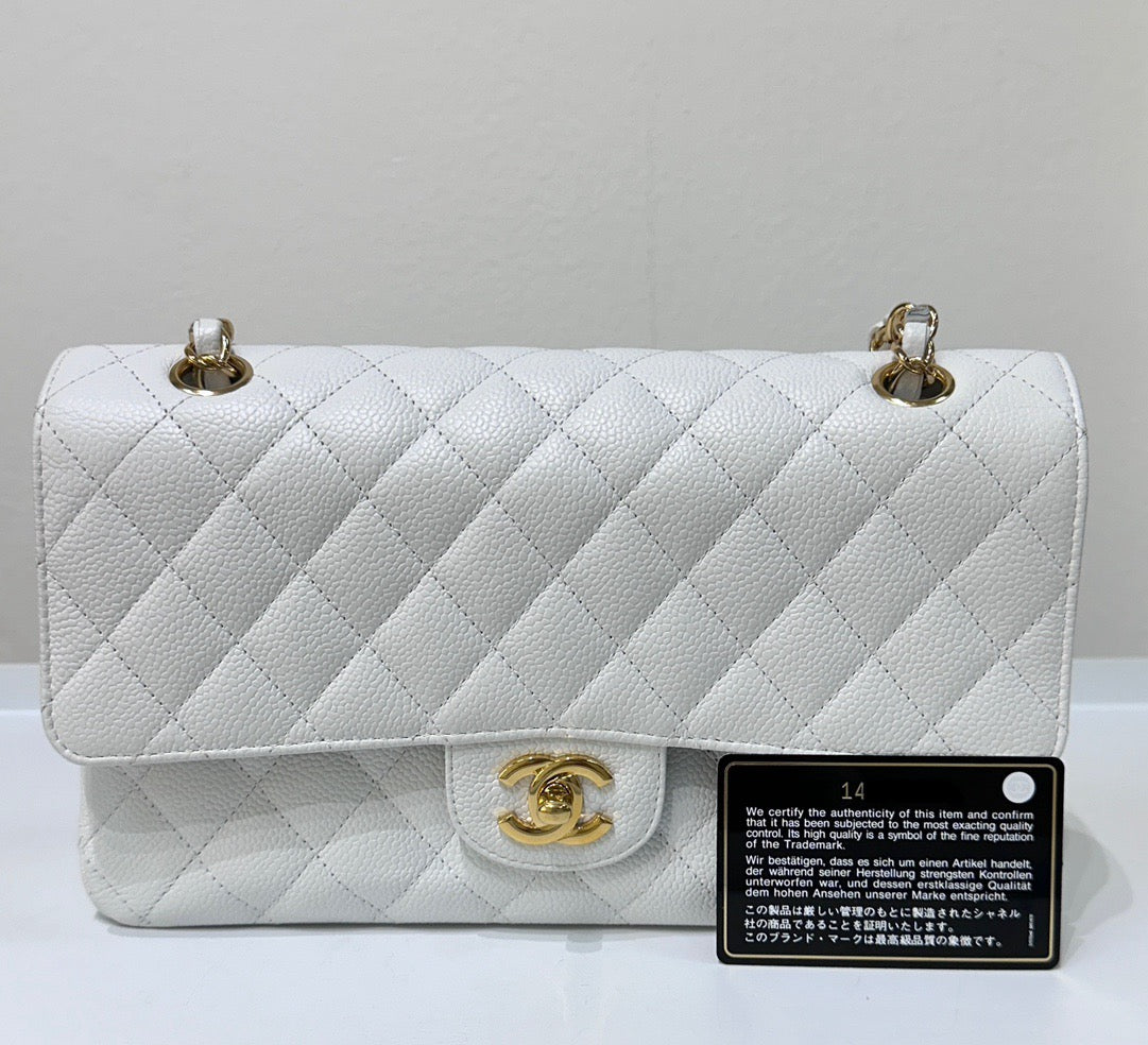 Chanel White Caviar Medium Classic 2.55 Double Flap Bag