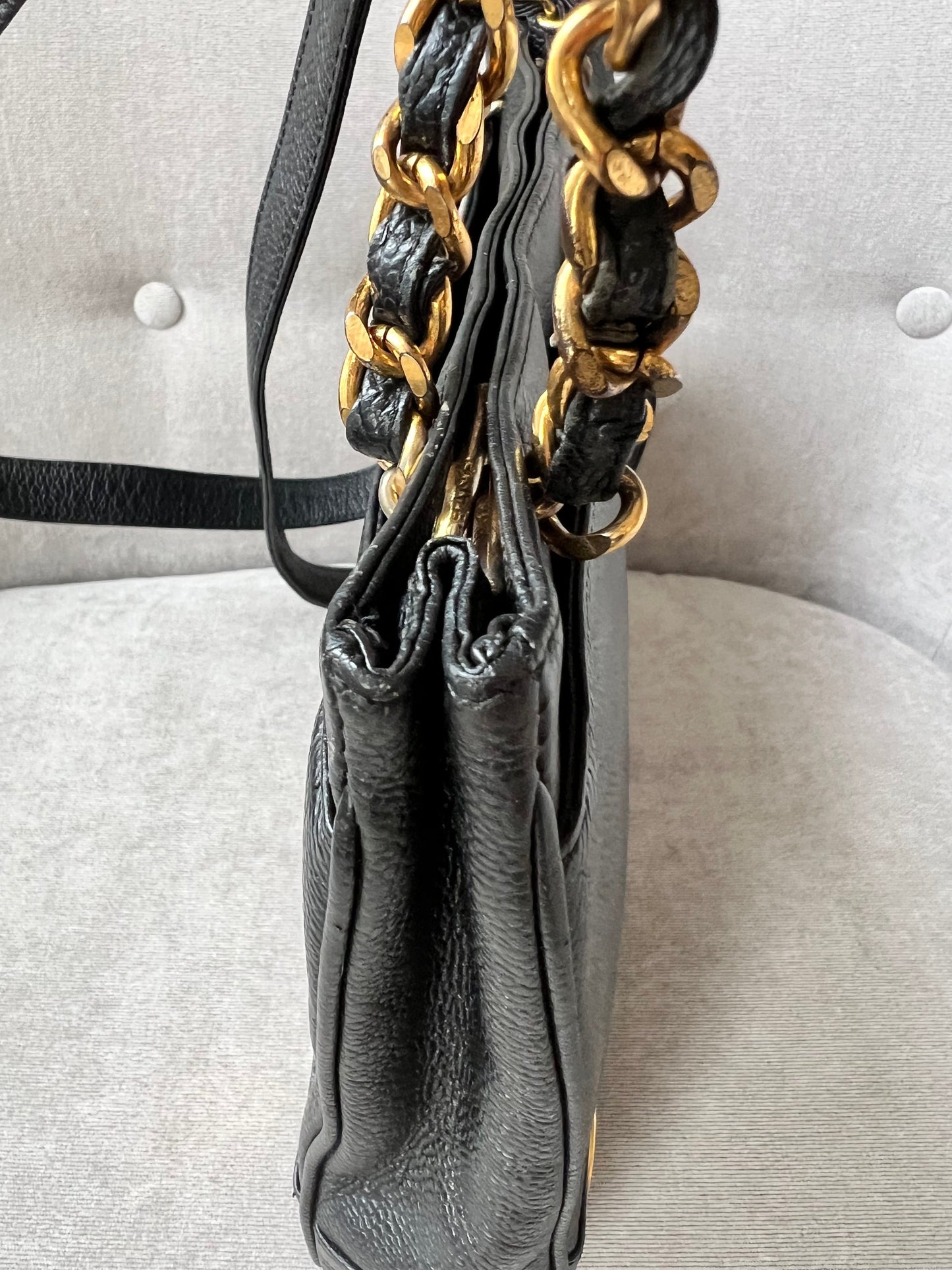 Chanel Vintage Black Caviar Chain Tote with 24k Gold Hardware