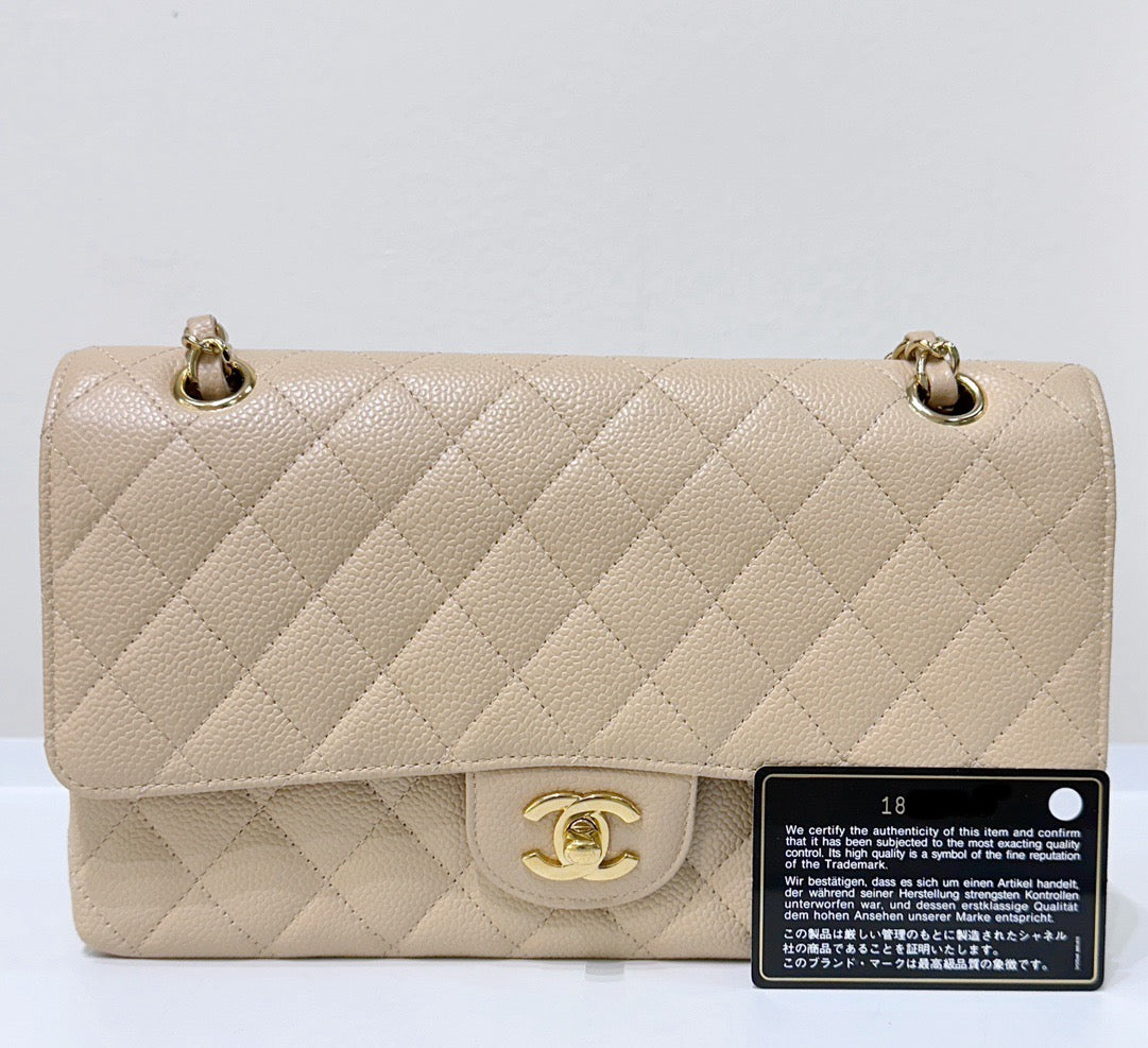 Chanel Classic Flap Medium Beige Clair GHW Caviar