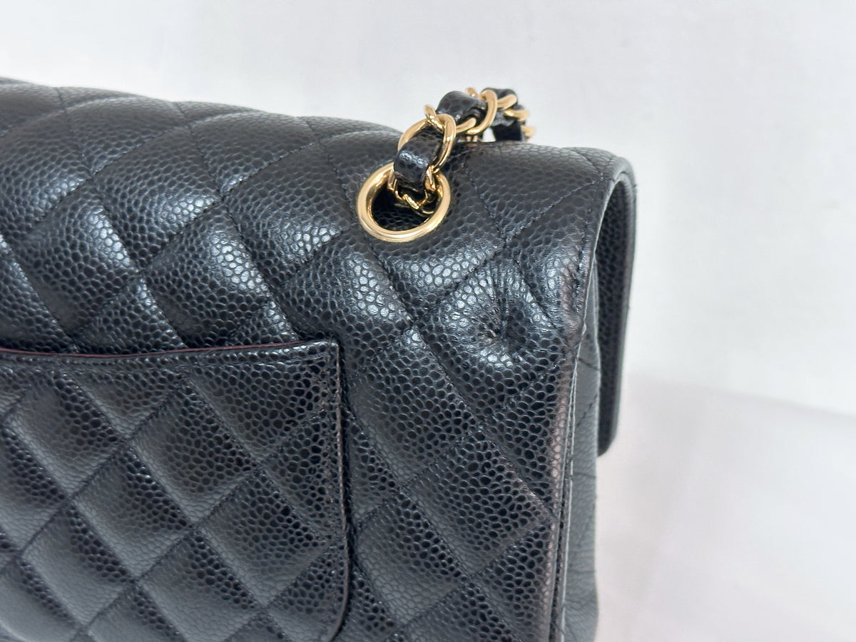 Chanel Medium Size Classic Quilted Caviar Double Flap Bag Black L9TX microchip