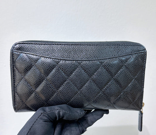 Chanel Caviar Long Zip Wallet Black