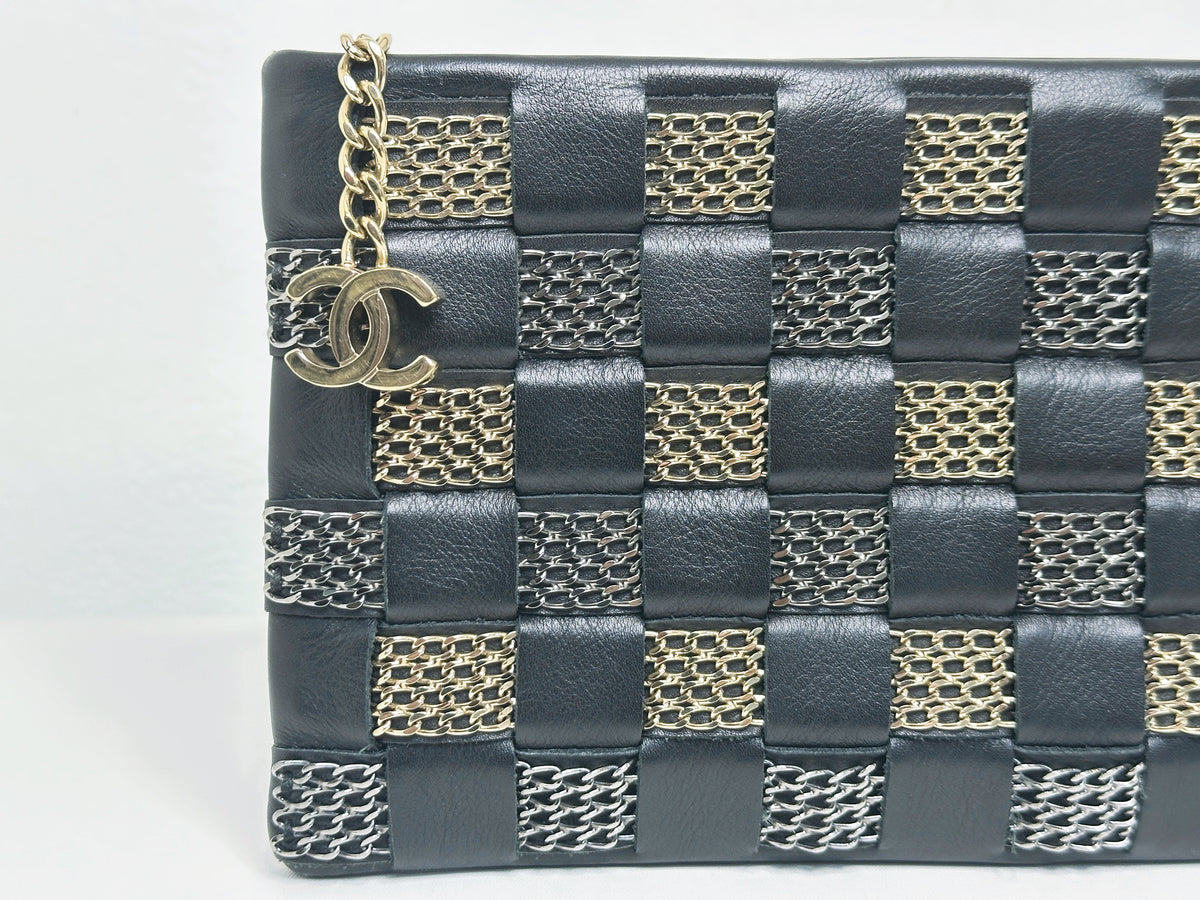 CHANEL VINTAGE WOVEN CLUTCH BAG EVENING 24K GHW 2006 24K GHW 1005 holo card