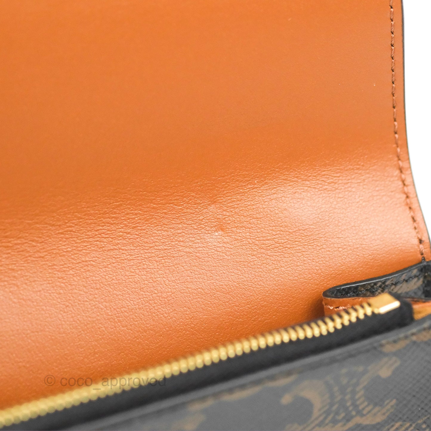 Celine Wallet On Strap Triomphe Canvas Tan Lambskin