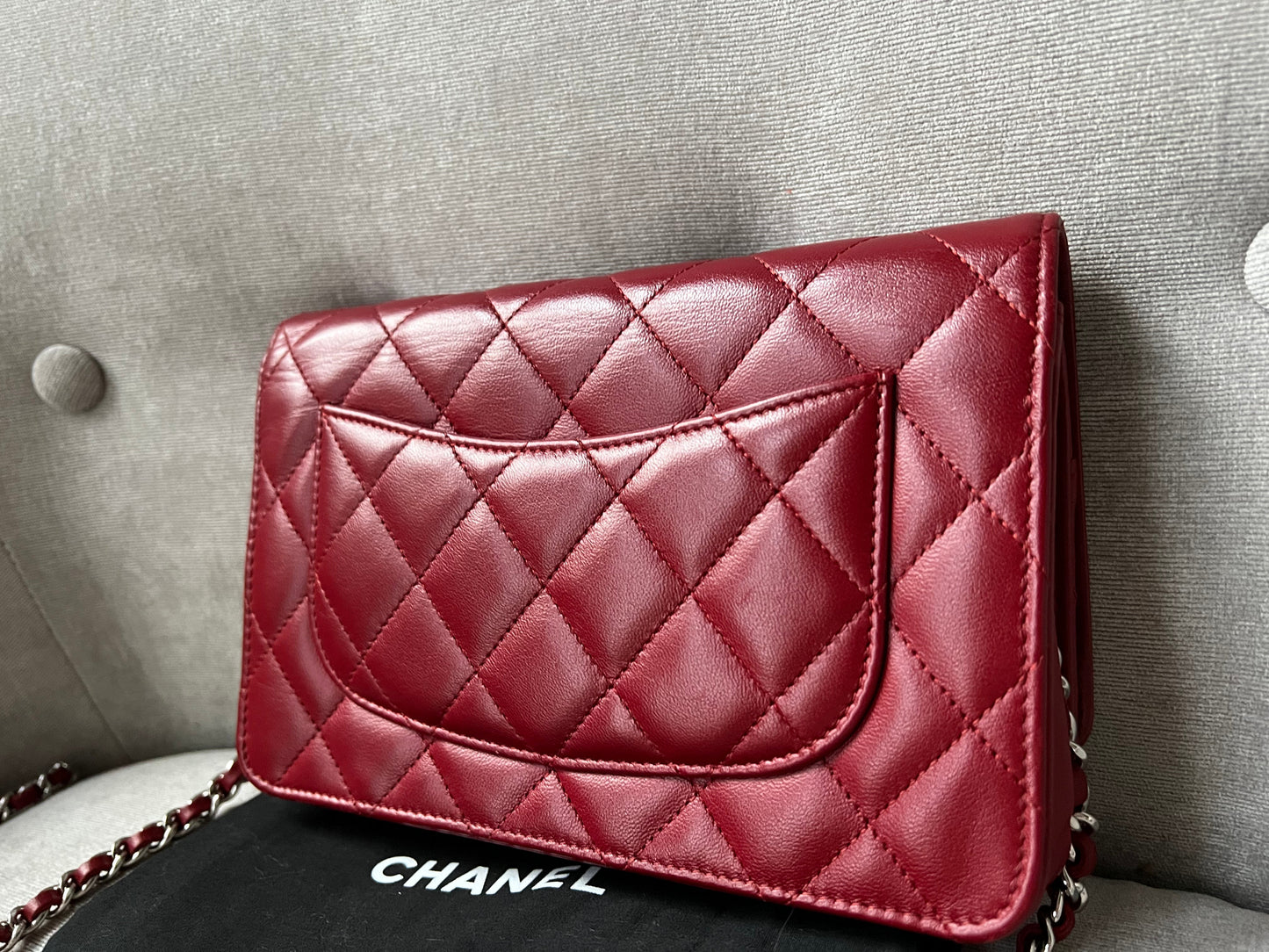 Chanel Red Lambskin Wallet on Chain