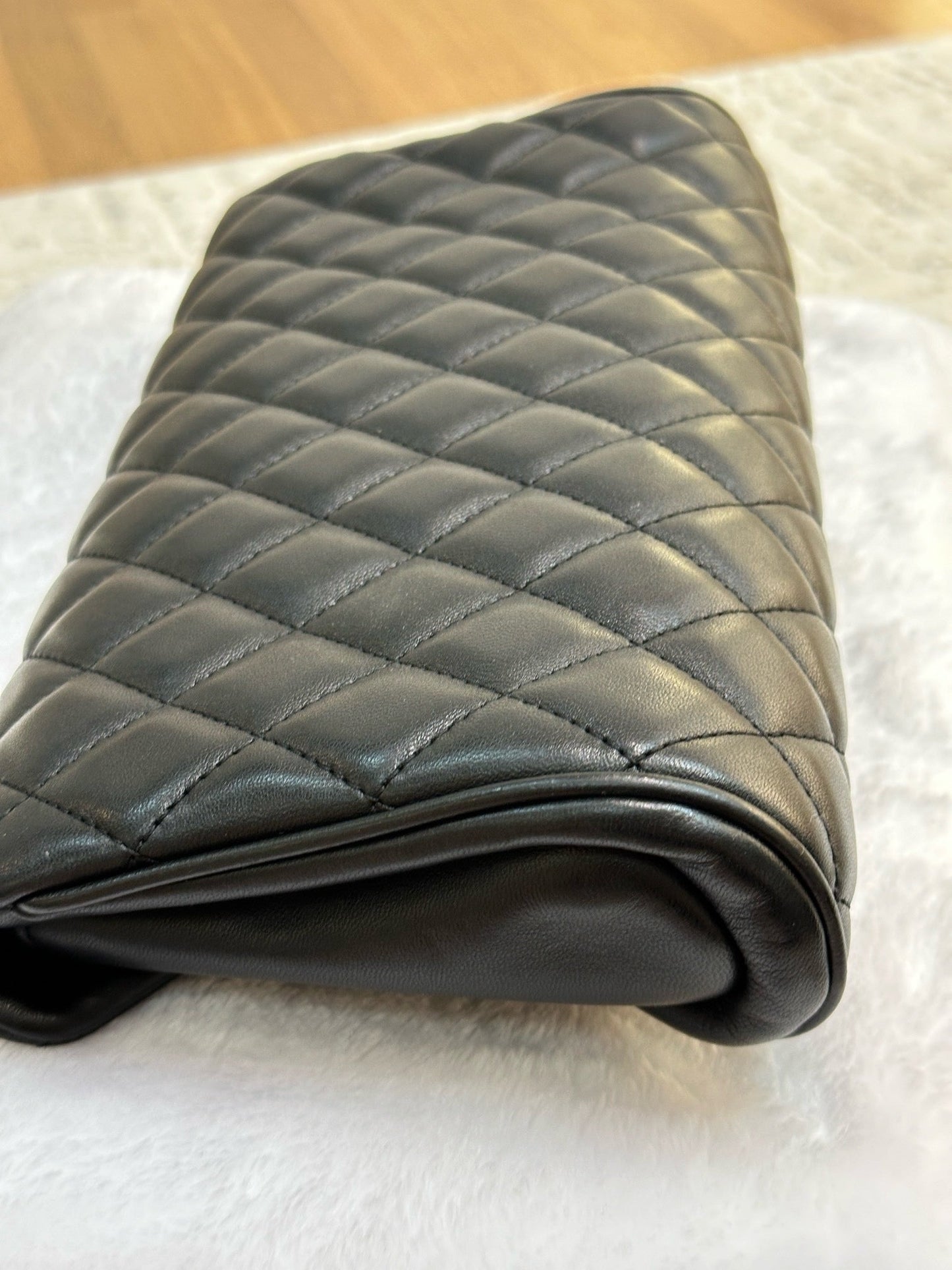 Chanel Lambskin Quilted Fold Up Again Clutch Black