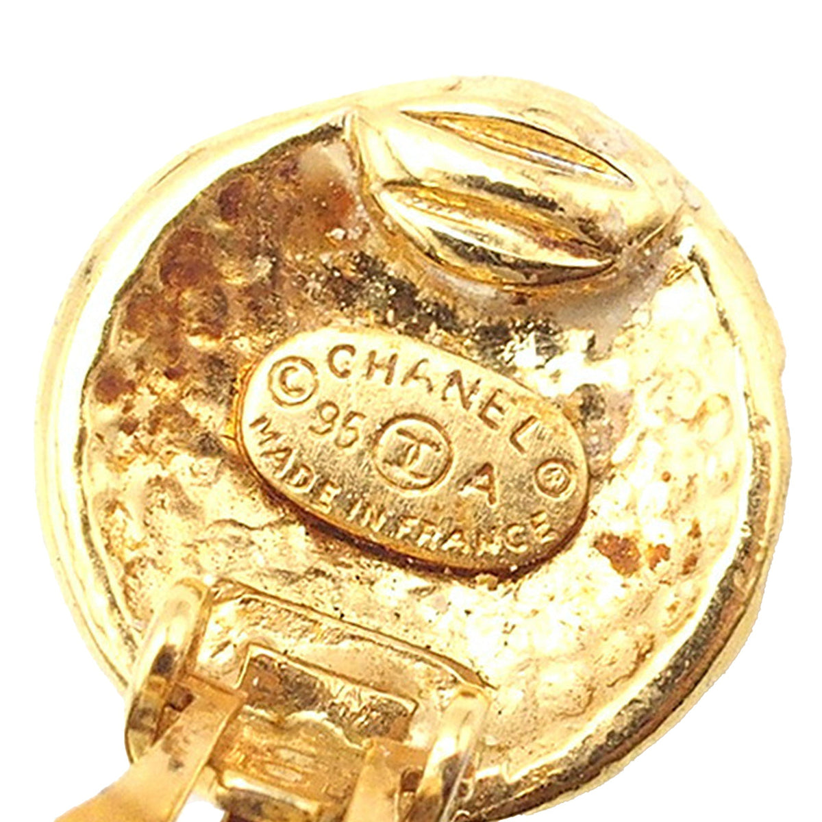 Gold Chanel Gold Plated CC Round Clip on Earrings